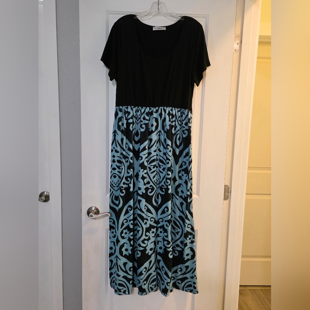 Black and Blue Patterned Maxi Dress